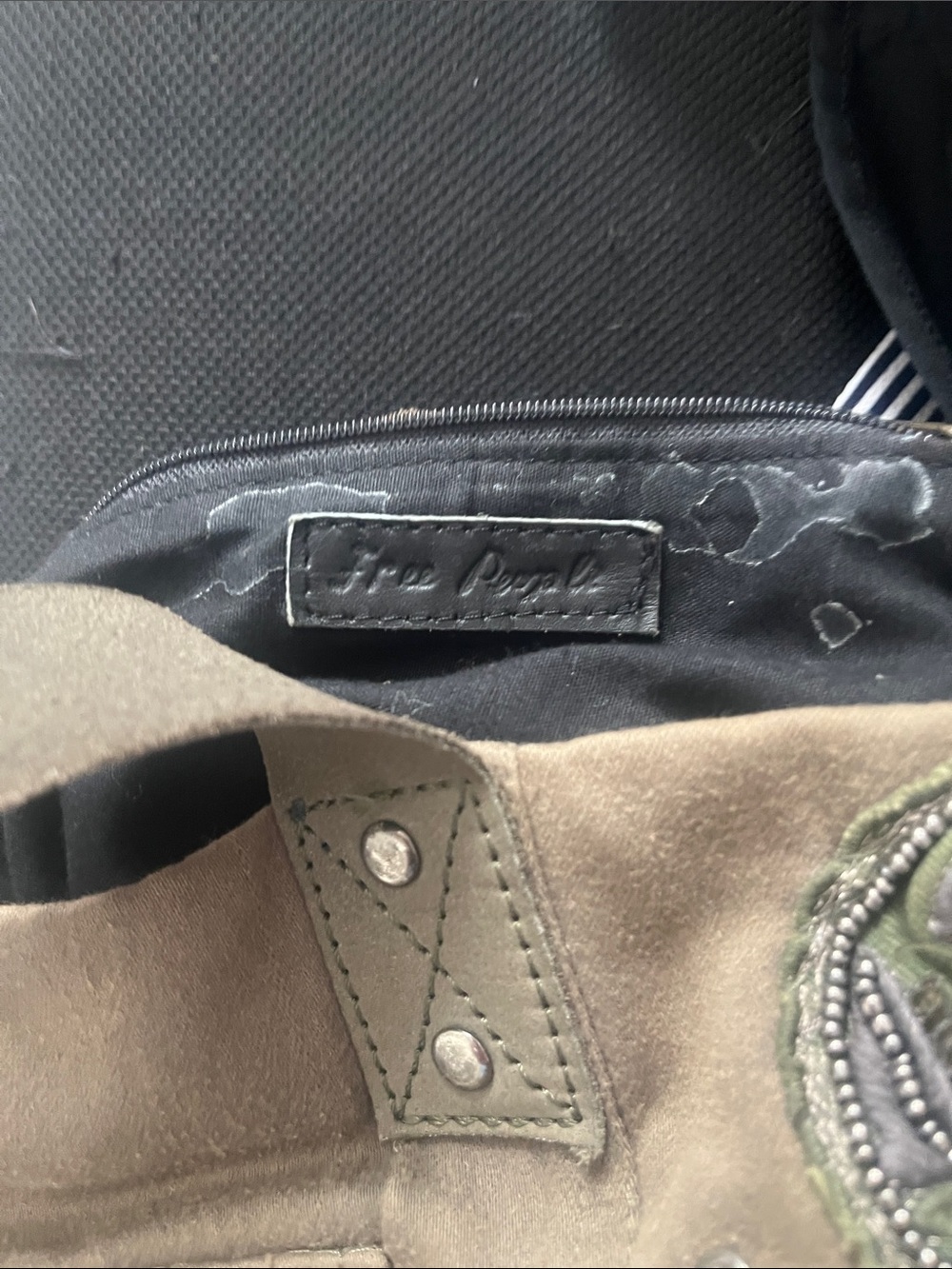 Free People Khaki and Black Patchwork Tote with Embroidered Patches - Picture 12 of 12